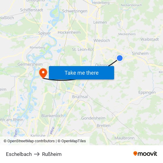 Eschelbach to Rußheim map