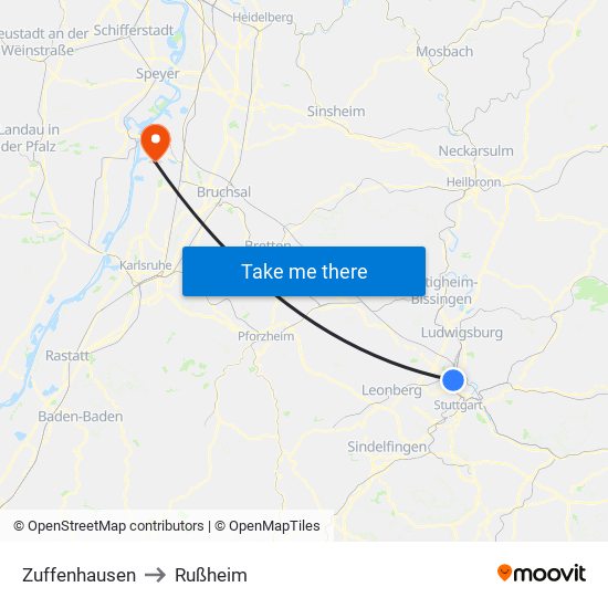 Zuffenhausen to Rußheim map