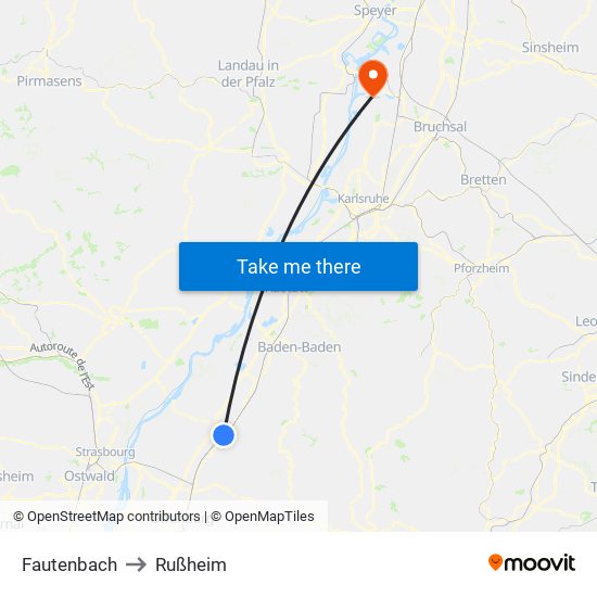 Fautenbach to Rußheim map