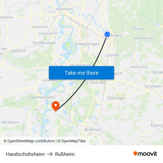 Handschuhsheim to Rußheim map