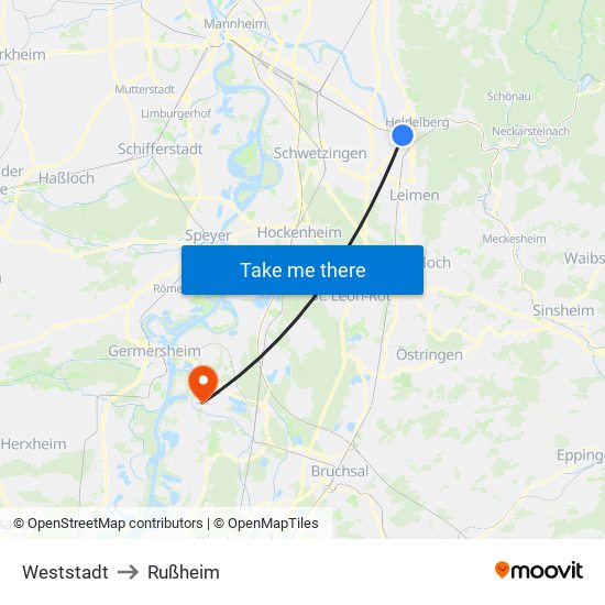 Weststadt to Rußheim map