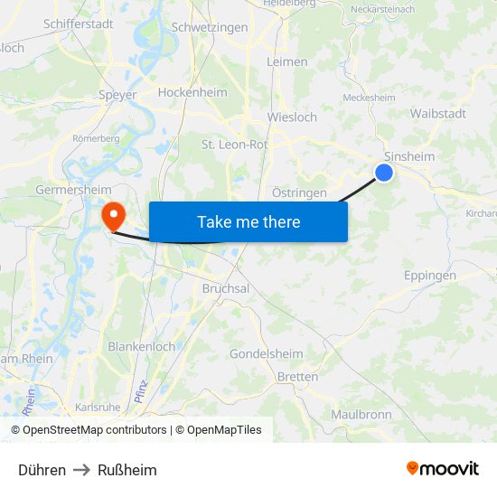 Dühren to Rußheim map