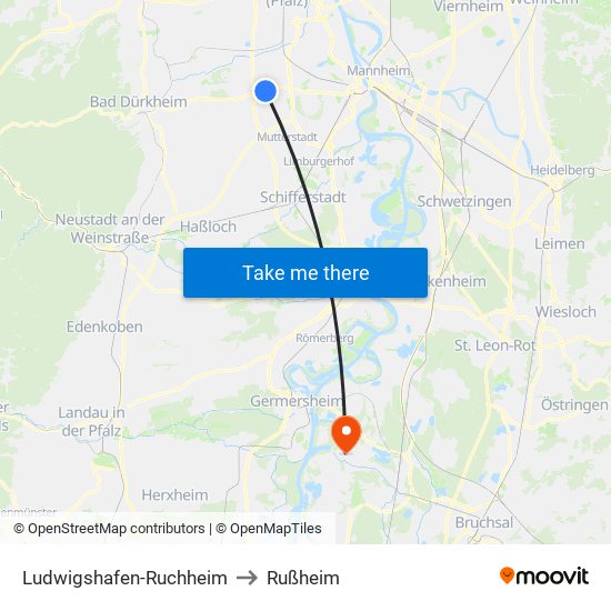 Ludwigshafen-Ruchheim to Rußheim map