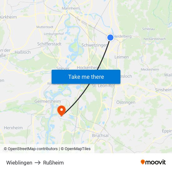 Wieblingen to Rußheim map