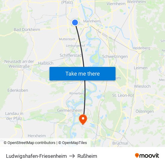 Ludwigshafen-Friesenheim to Rußheim map