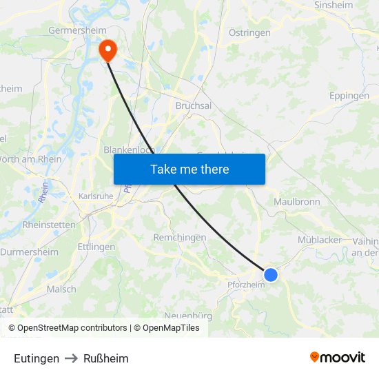 Eutingen to Rußheim map