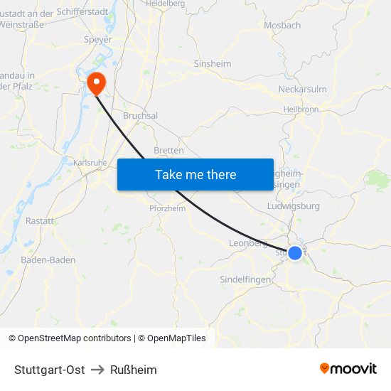 Stuttgart-Ost to Rußheim map