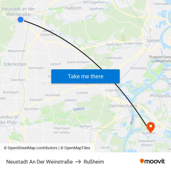 Neustadt An Der Weinstraße to Rußheim map