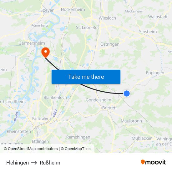 Flehingen to Rußheim map