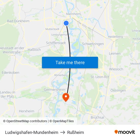 Ludwigshafen-Mundenheim to Rußheim map