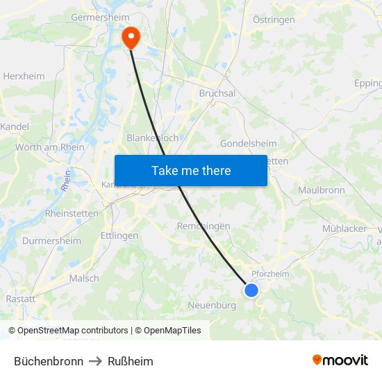 Büchenbronn to Rußheim map