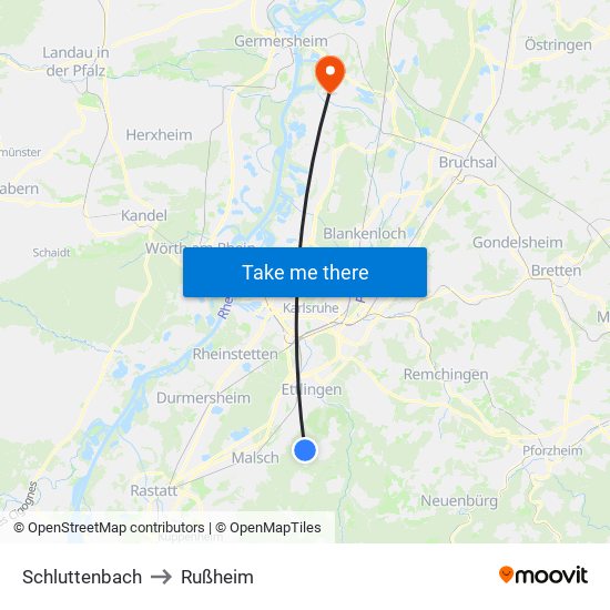 Schluttenbach to Rußheim map