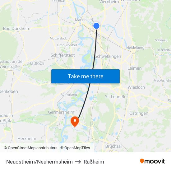 Neuostheim/Neuhermsheim to Rußheim map