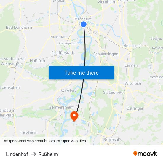 Lindenhof to Rußheim map