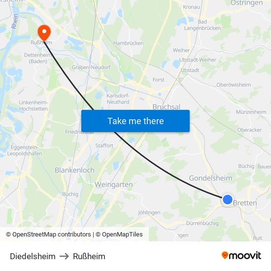 Diedelsheim to Rußheim map