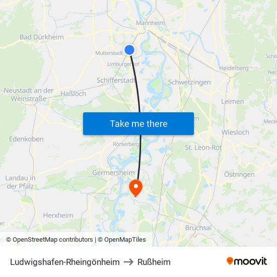 Ludwigshafen-Rheingönheim to Rußheim map