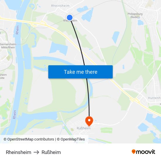 Rheinsheim to Rußheim map