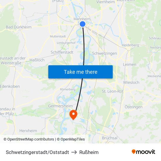 Schwetzingerstadt/Oststadt to Rußheim map