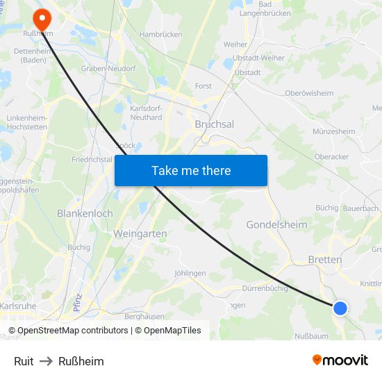 Ruit to Rußheim map