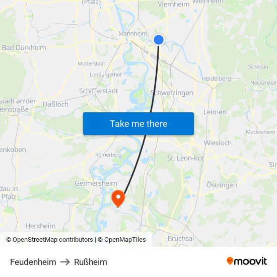 Feudenheim to Rußheim map