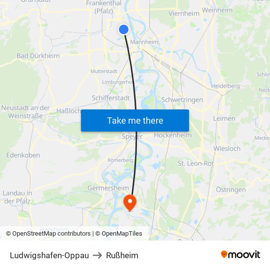 Ludwigshafen-Oppau to Rußheim map