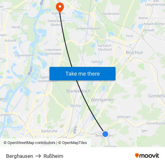 Berghausen to Rußheim map