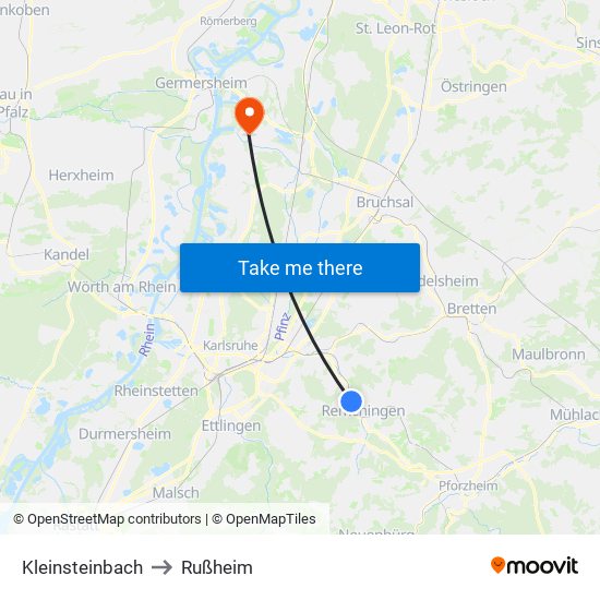 Kleinsteinbach to Rußheim map