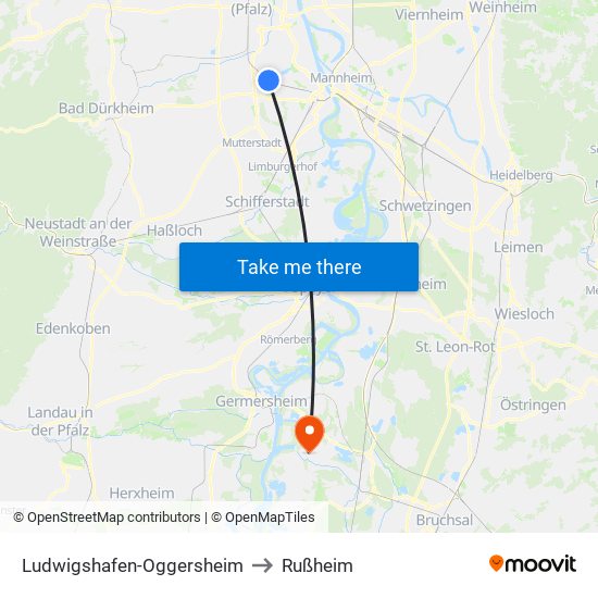 Ludwigshafen-Oggersheim to Rußheim map