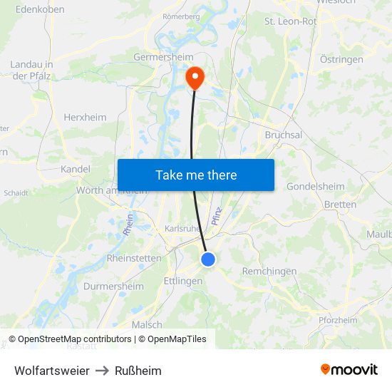 Wolfartsweier to Rußheim map