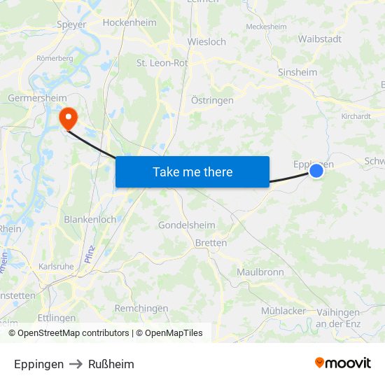 Eppingen to Rußheim map