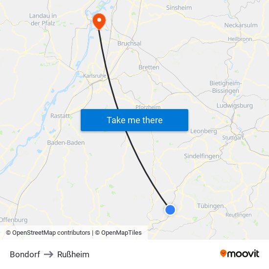 Bondorf to Rußheim map