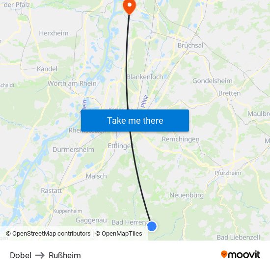 Dobel to Rußheim map