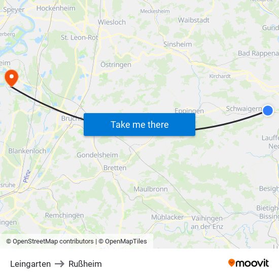 Leingarten to Rußheim map