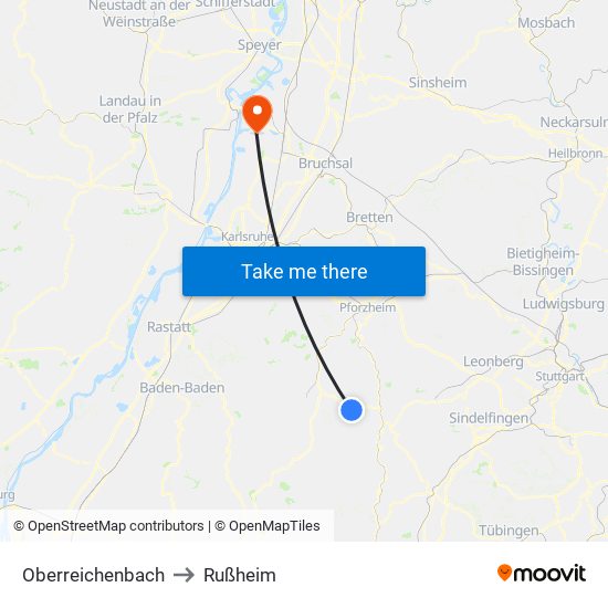 Oberreichenbach to Rußheim map