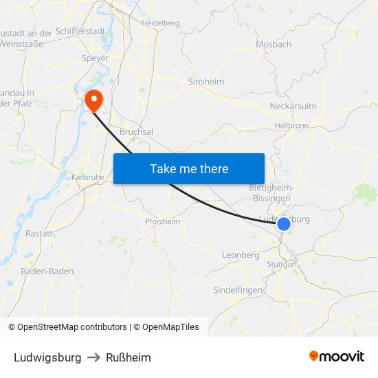 Ludwigsburg to Rußheim map