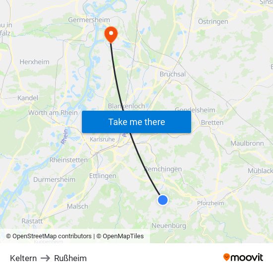 Keltern to Rußheim map