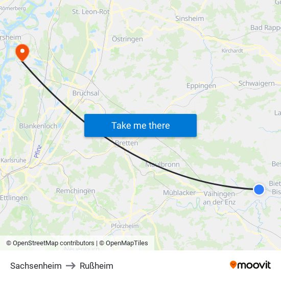 Sachsenheim to Rußheim map