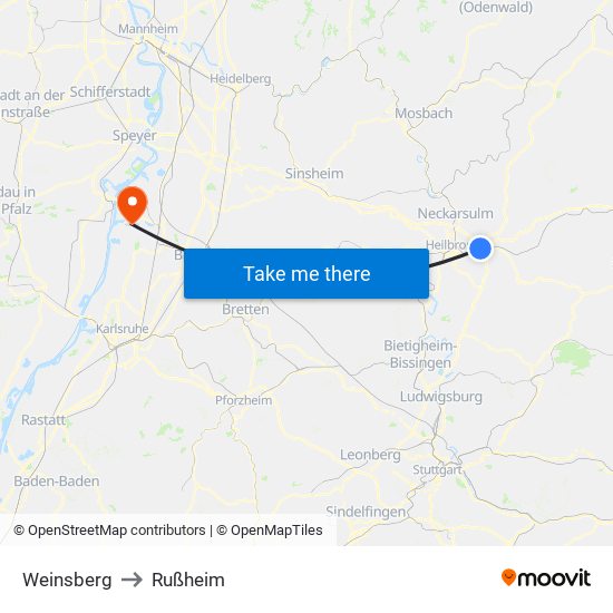 Weinsberg to Rußheim map