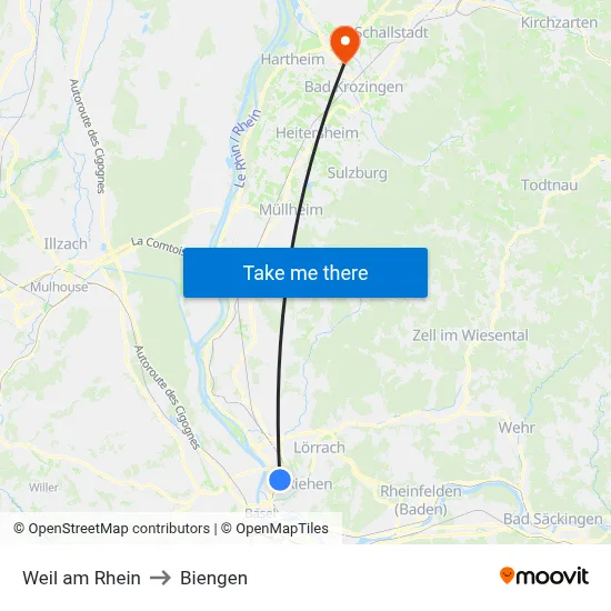 Weil am Rhein to Biengen map