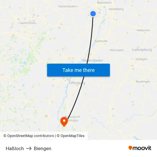 Haßloch to Biengen map