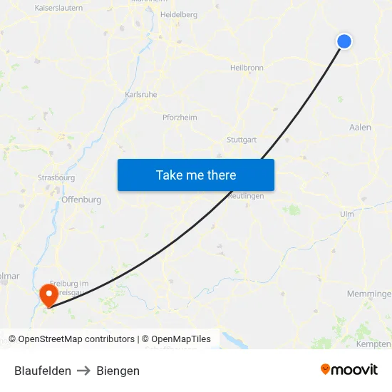 Blaufelden to Biengen map