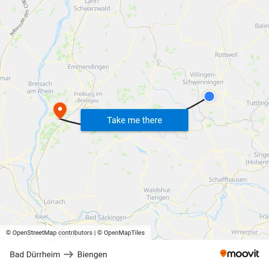 Bad Dürrheim to Biengen map
