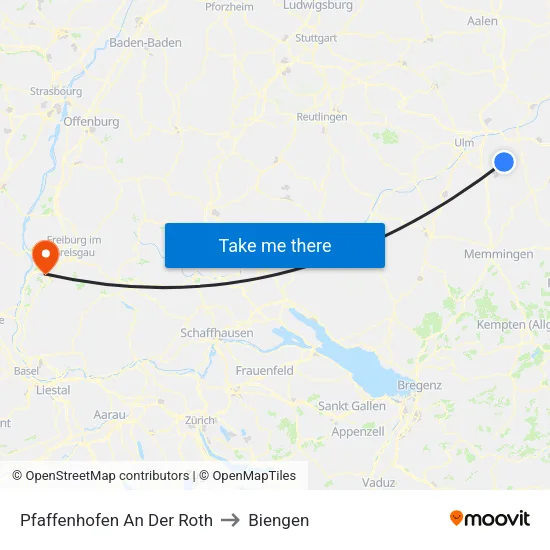 Pfaffenhofen An Der Roth to Biengen map