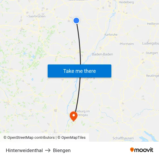 Hinterweidenthal to Biengen map