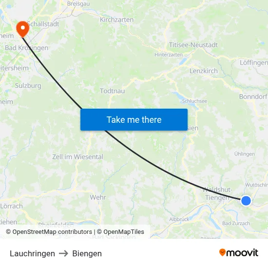 Lauchringen to Biengen map