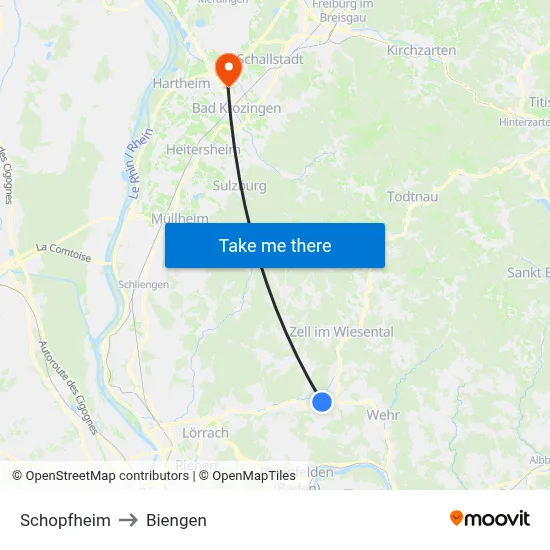 Schopfheim to Biengen map