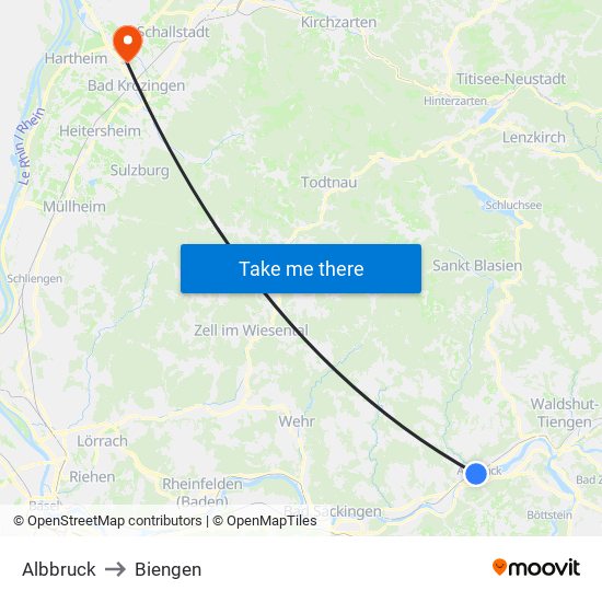 Albbruck to Biengen map
