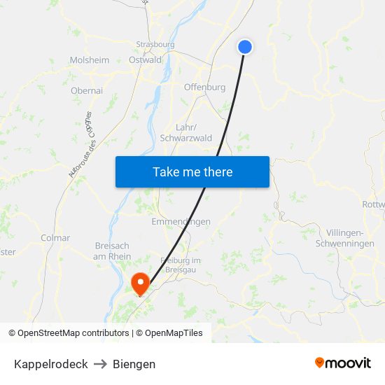 Kappelrodeck to Biengen map