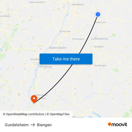 Gundelsheim to Biengen map
