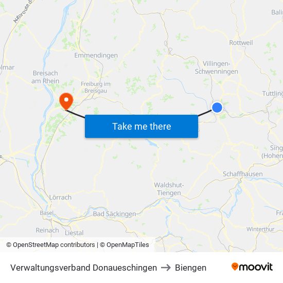 Verwaltungsverband Donaueschingen to Biengen map